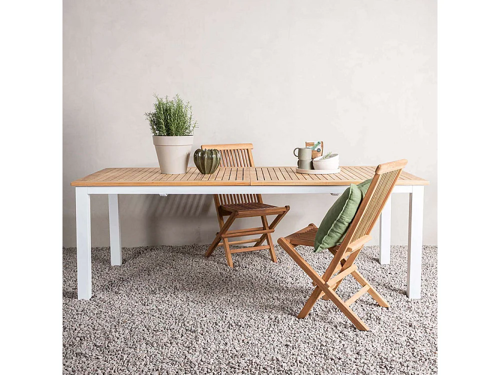 Table de Jardin Extensible "Panama" 224-324cm Naturel & Blanc