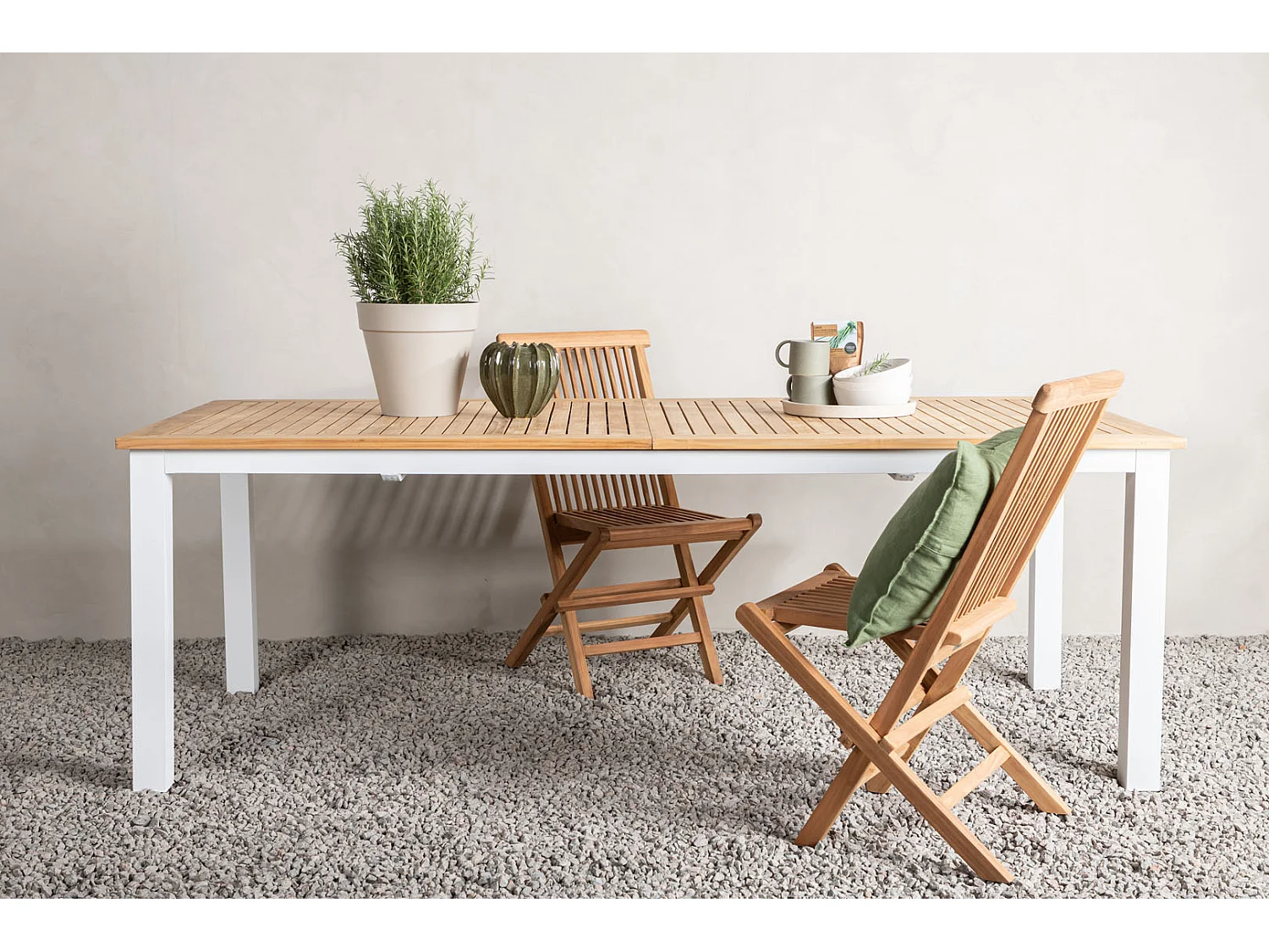 Panama eettafel tuin incl. extra blad 224, 324 cm wit, natuur.