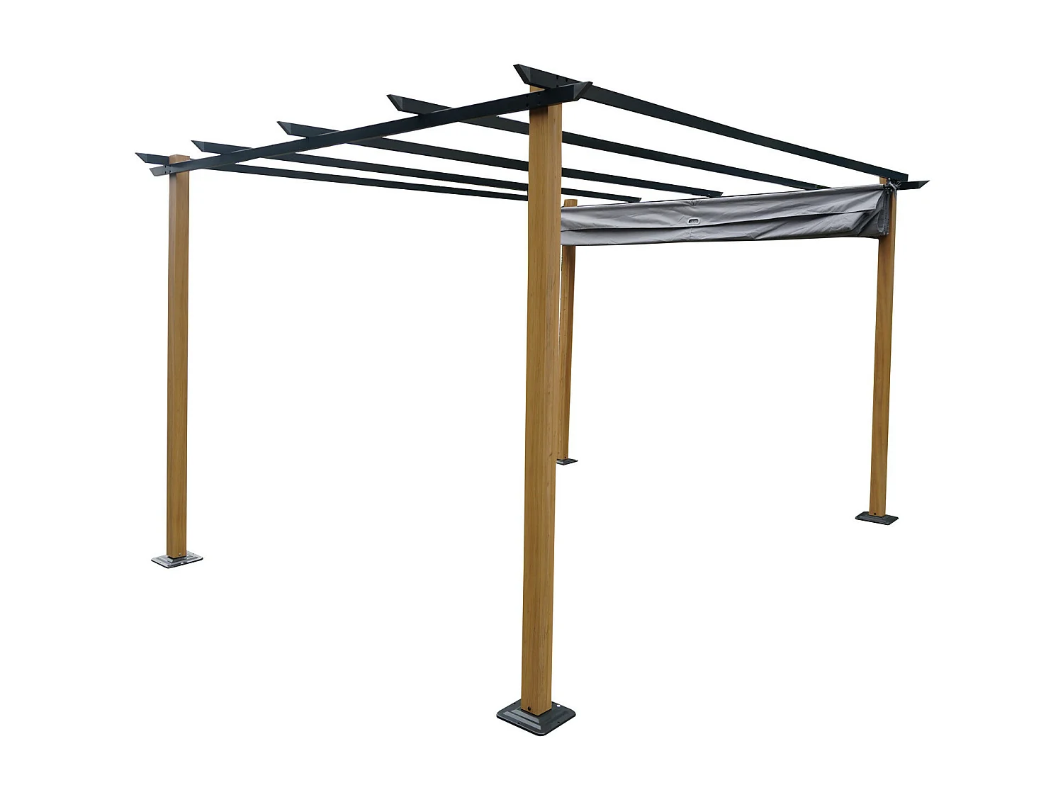 Tonnelle/Pergola en aluminium 3x4m toile coulissante rétractable - bois et gris - HAWAI