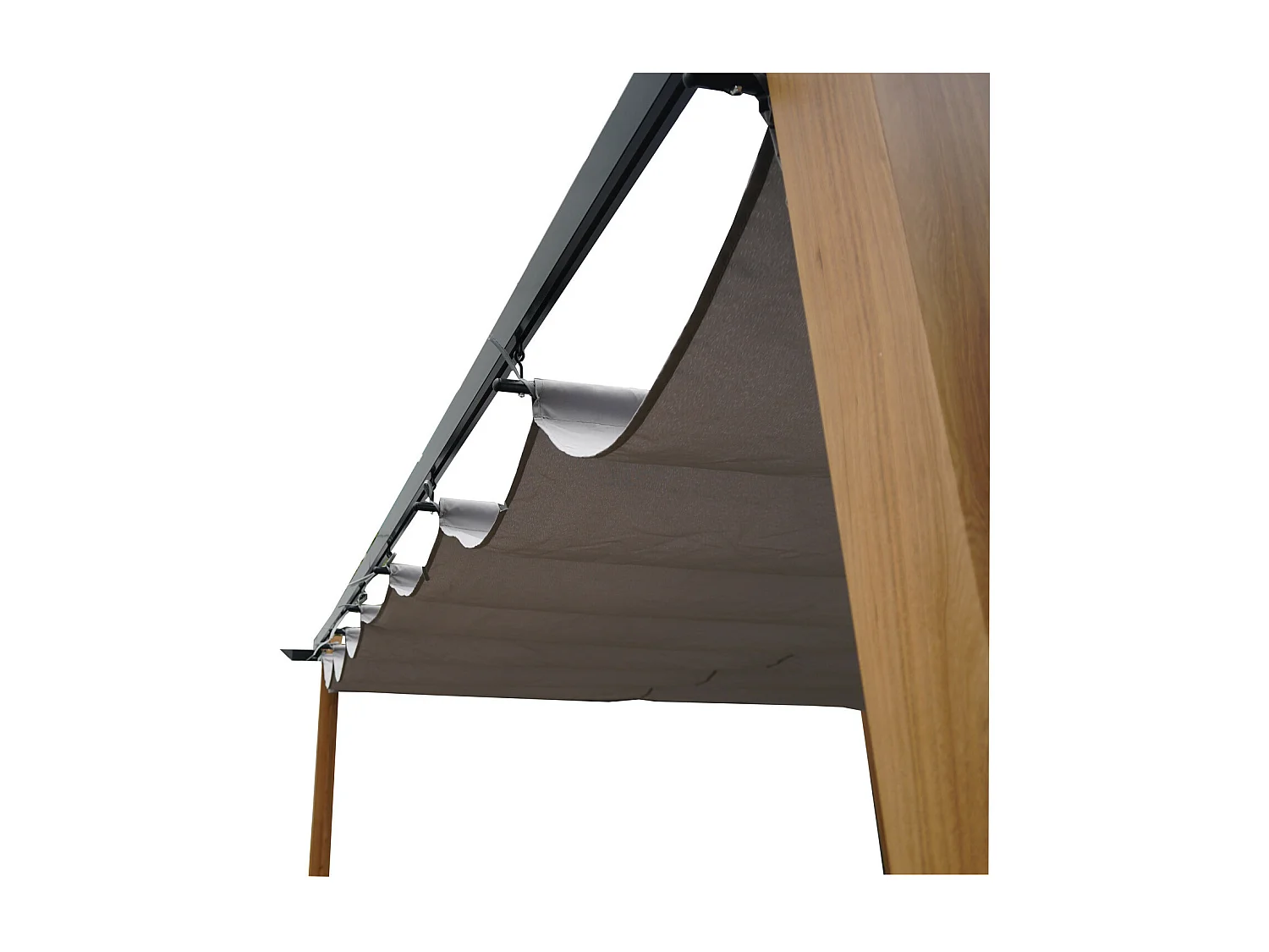 Tonnelle/Pergola en aluminium 3x4m toile coulissante rétractable - bois et gris - HAWAI