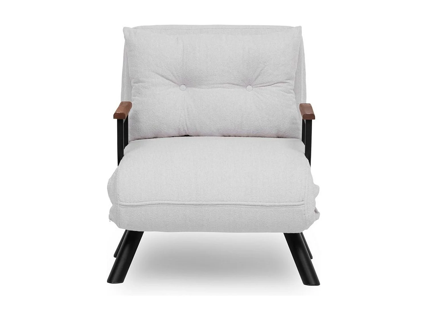 Fauteuil convertible Yolanda Métal Noir et Tissu bouclette Blanc crème