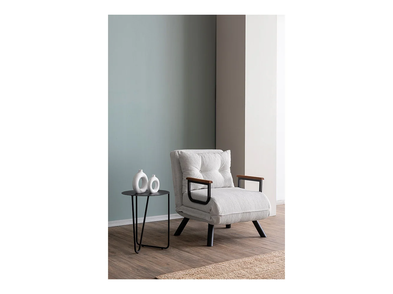 Sillón-cama de 1 plaza – 175x60 cm – Blanco – Metal y tela afelpada