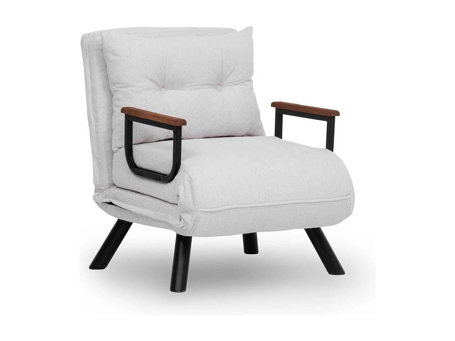 Fauteuil convertible Yolanda Métal Noir et Tissu bouclette Blanc crème