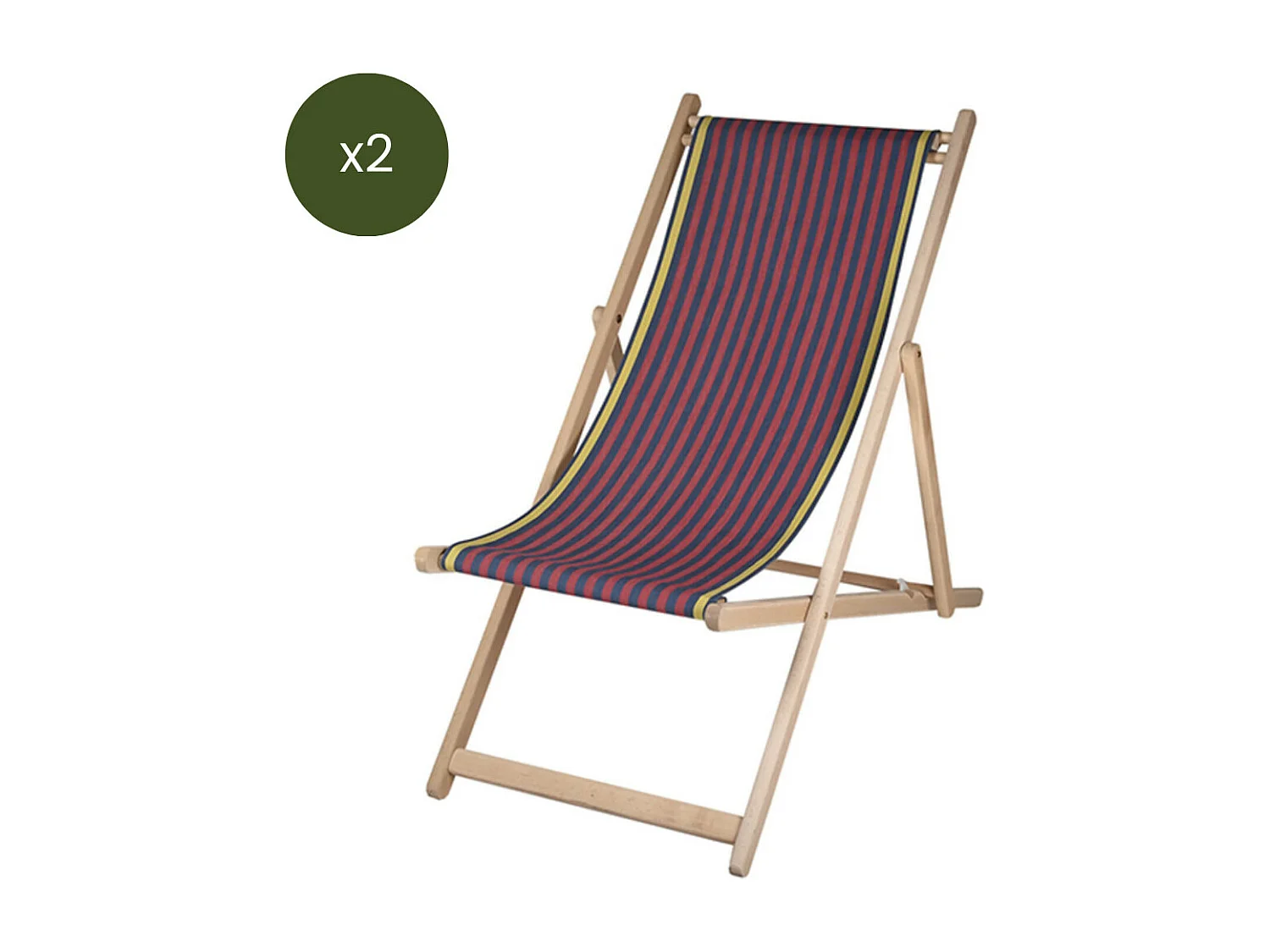 Lot de 2 chiliennes pliantes règlables - 100 % coton - bois hêtre - rouge - SAUVELADE BLEU DO