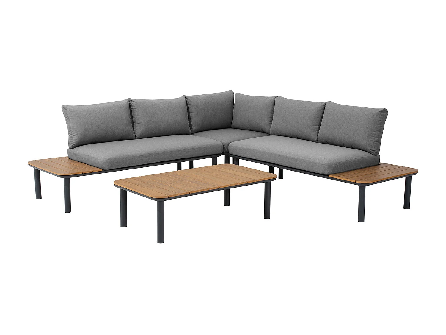 Salon de jardin d'angle en aluminium et bois - 5 places - Gris - RIVOLI