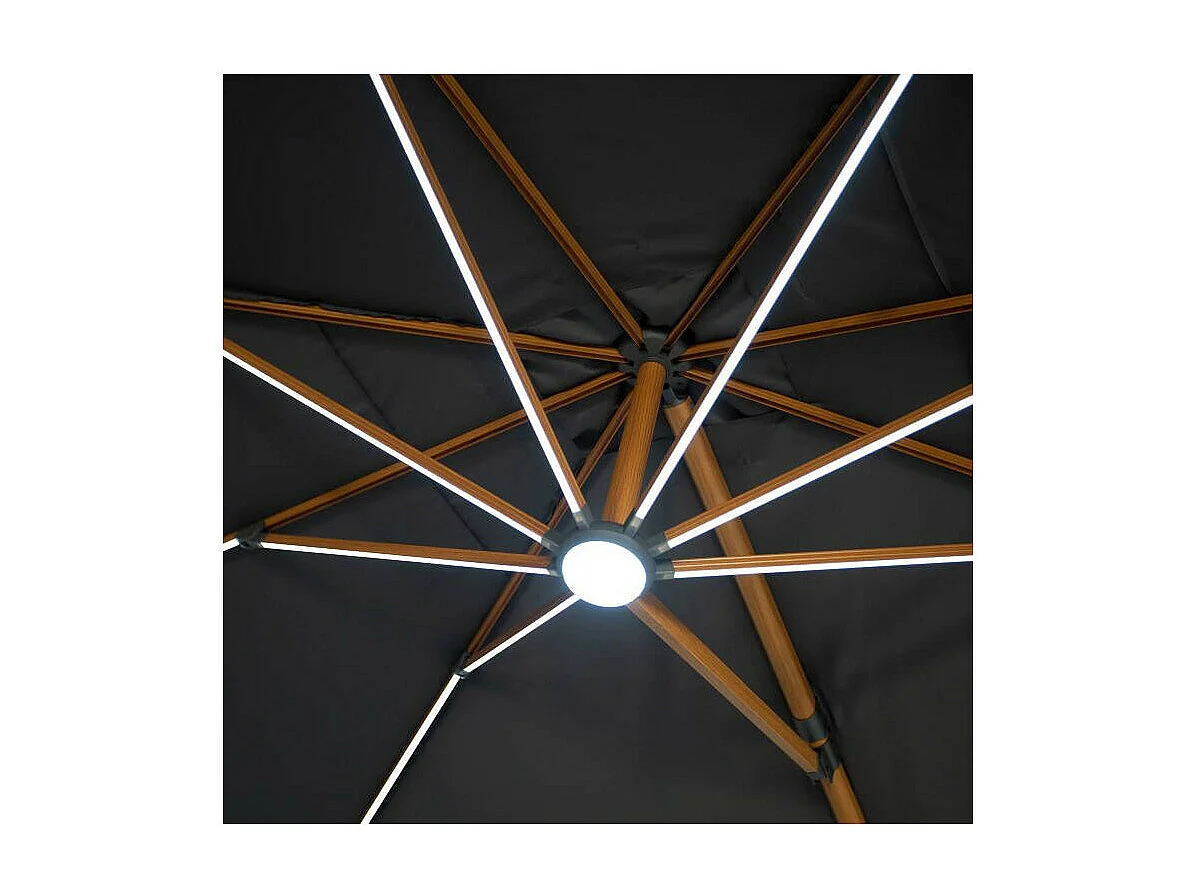 Parasol déporté LED 3x4m rectangle en aluminium housse incluse- rotatif 360° - Bois / Anthracite - OPERA