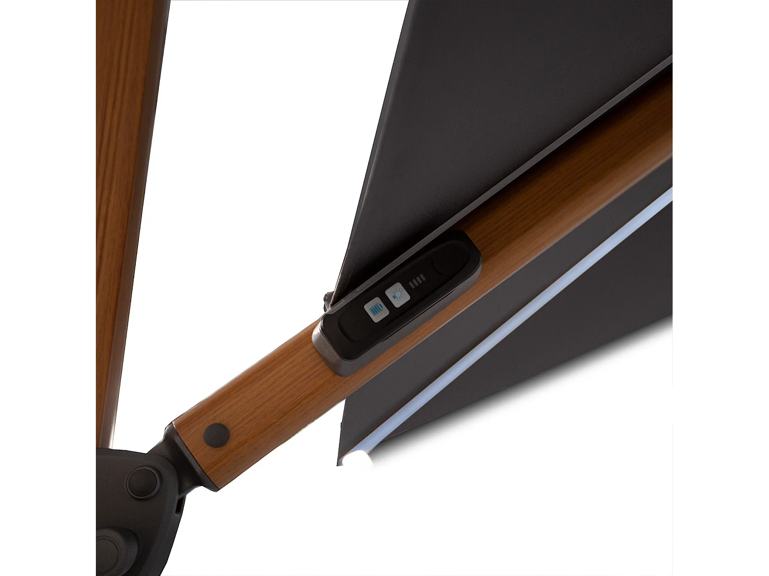 Parasol déporté LED 3x4m rectangle en aluminium housse incluse- rotatif 360° - Bois / Anthracite - OPERA