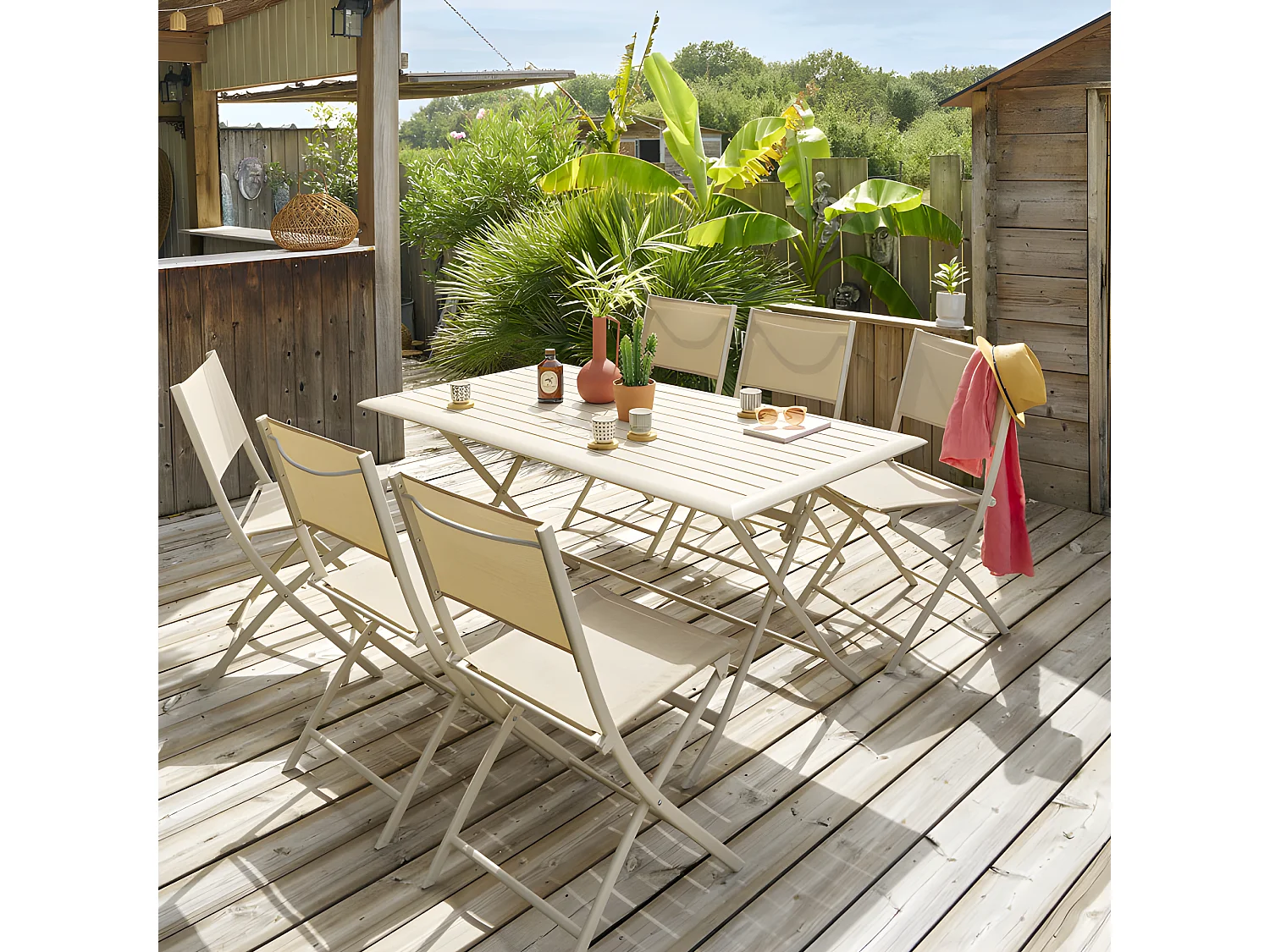 Mesa Exterior Plegable Azua Jardín Terraza Moderna Arcilla 150x71 cm