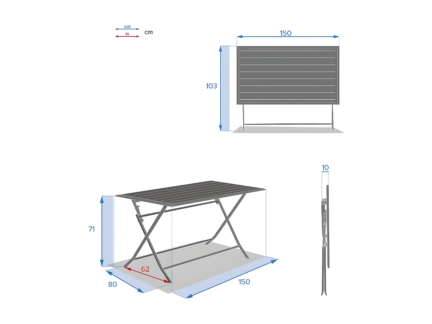Mesa Exterior Plegable Azua Jardín Terraza Moderna Arcilla 150x71 cm