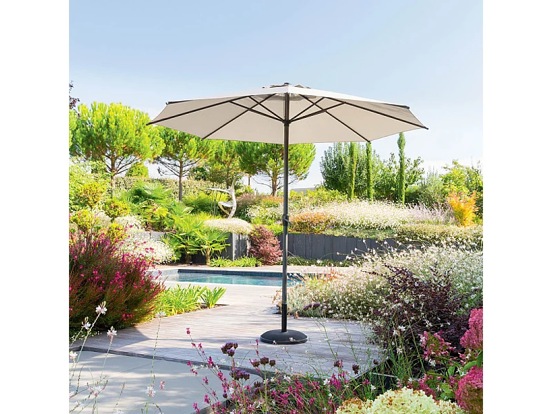 Parasol mat central rond 3m Loompa blé Hespéride