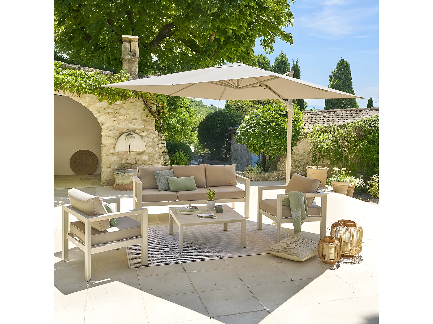 Parasol décentré Melhia 3x3 m oléfine argile / lin Hespéride