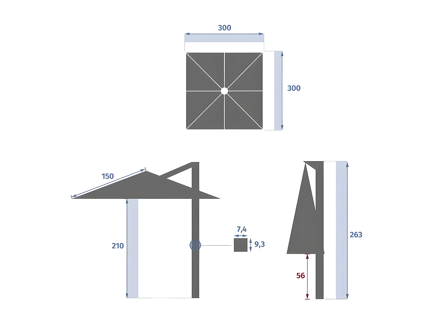 Parasol décentré Melhia 3x3 m oléfine argile / lin Hespéride