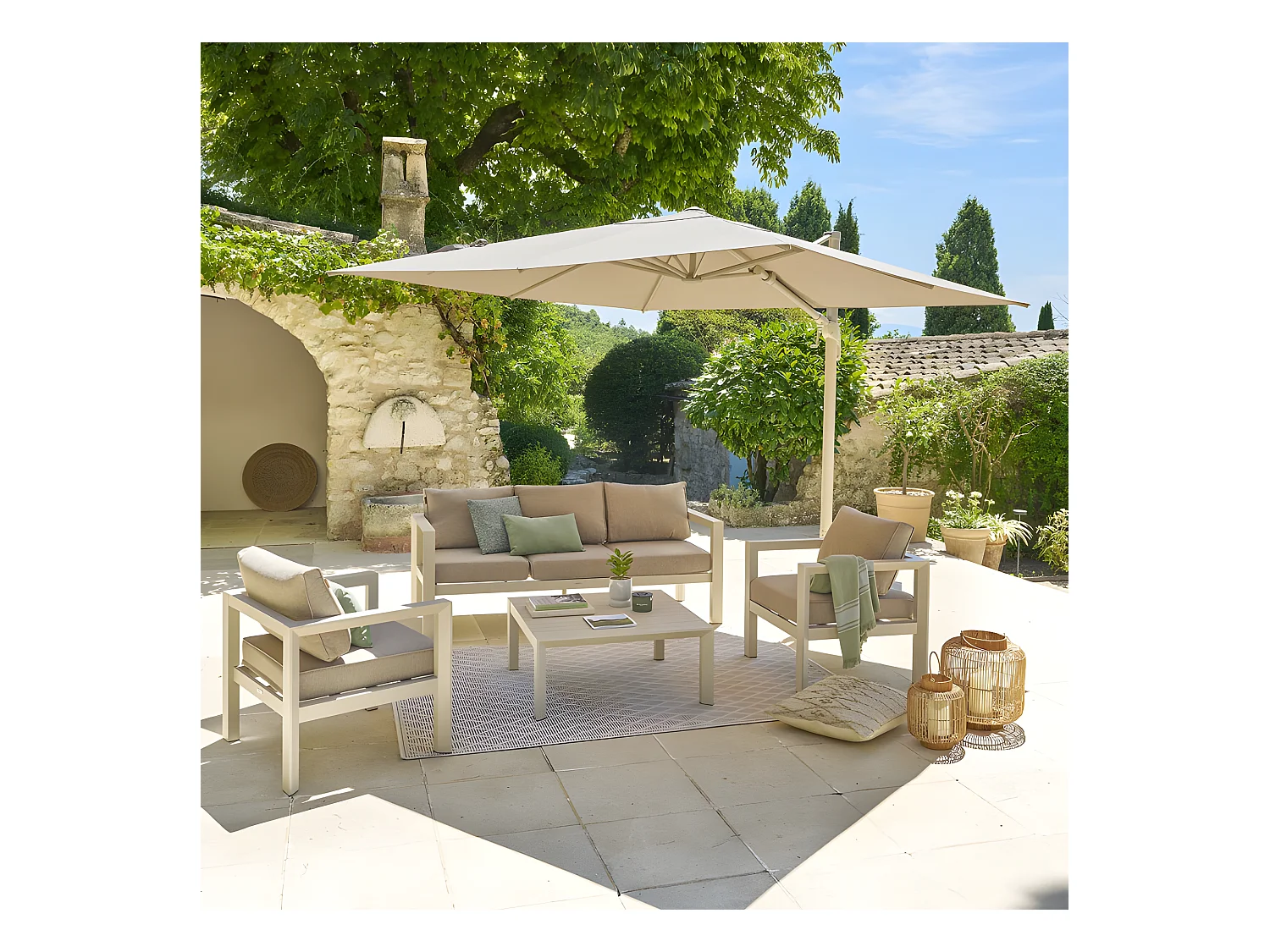 Parasol décentré Melhia 3x3 m oléfine argile / lin Hespéride
