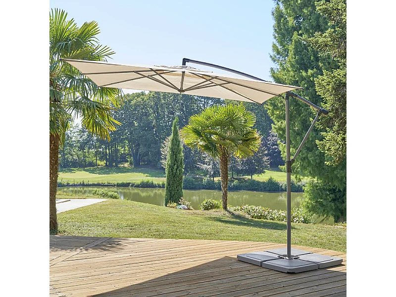 Parasol décentré carré Manoa blé Hespéride