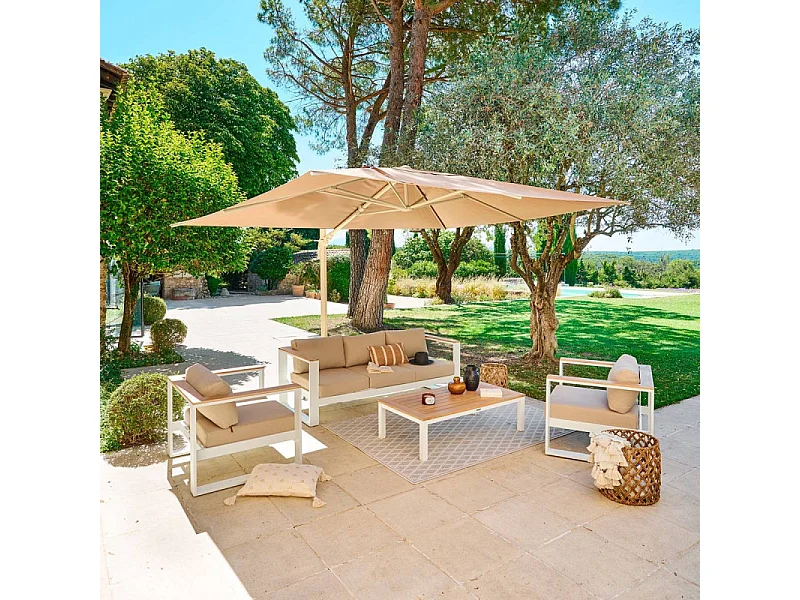 Parasol décentré Melhia 4x3 m oléfine argile/lin Hespéride