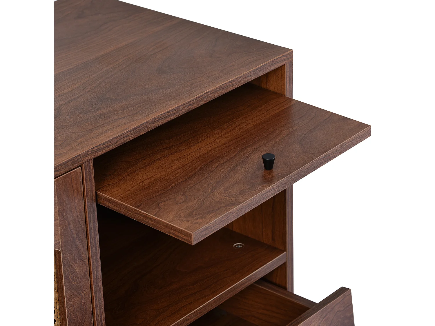 Buffet 130x75,5x40 cm avec insert en rotin - avec 3 portes et 2tiroirs irréguliers - naturel