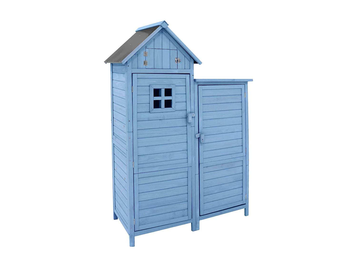 Abri de jardin pour les outiles résistant aux intempéries, bois - toit PVC - bleu