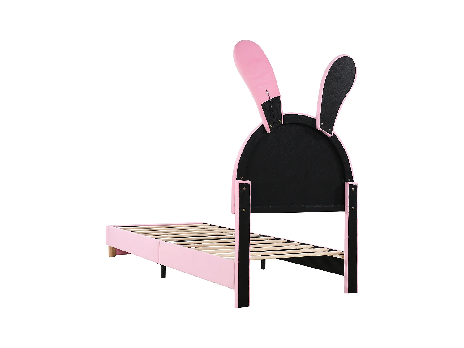 Kinderbett 90 x 200 cm – rosa Samt – mit LED-Beleuchtung und 2 Hockern – verstellbares Kopfteil