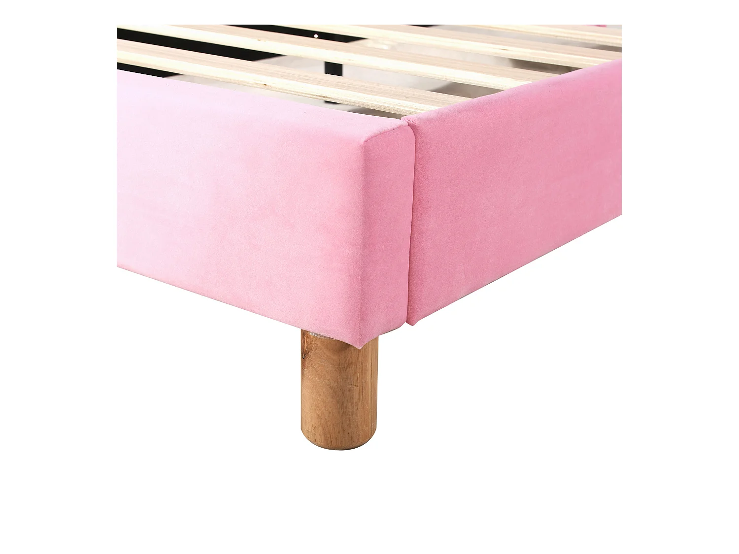 Kinderbett 90 x 200 cm – rosa Samt – mit LED-Beleuchtung und 2 Hockern – verstellbares Kopfteil