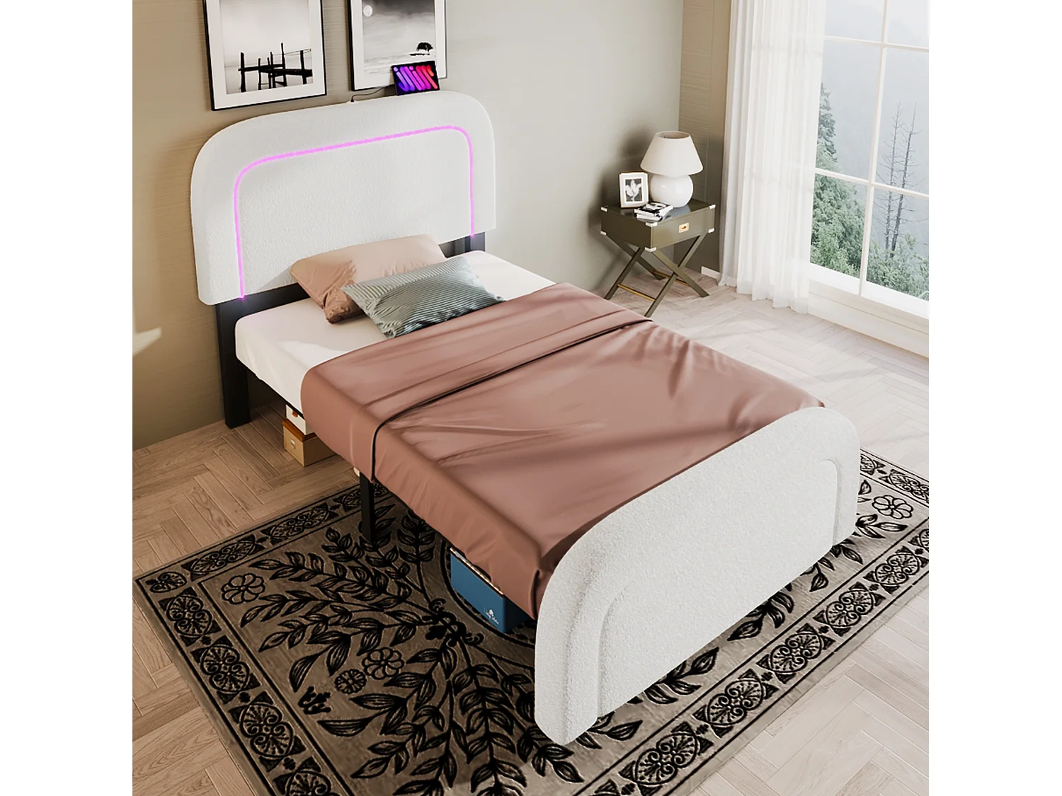 Lit simple 90x200 cm lit enfant avec USB et éclairage LED - Sherp blanc - matelas inclus