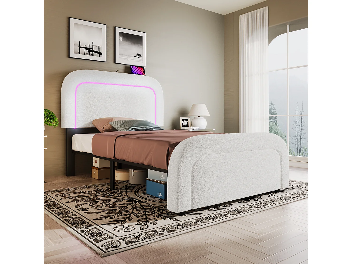 Lit simple 90x200 cm lit enfant avec USB et éclairage LED - Sherp blanc - matelas inclus