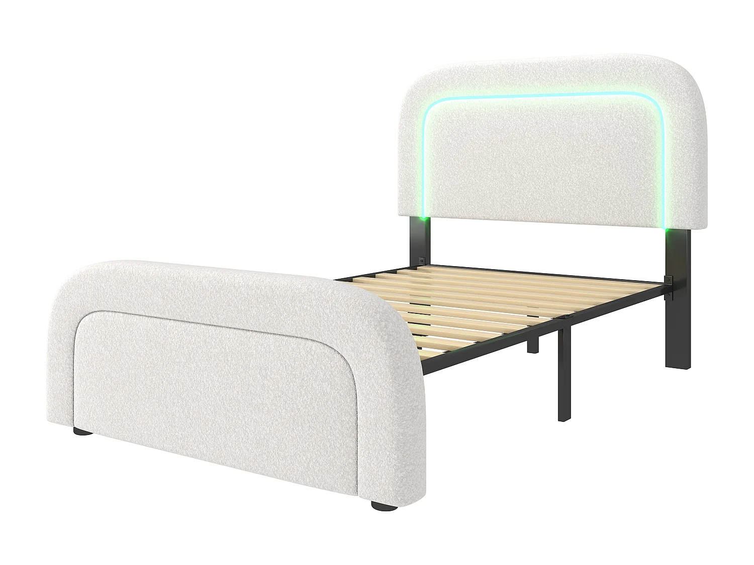 Lit simple 90x200 cm lit enfant avec USB et éclairage LED - Sherp blanc - matelas inclus