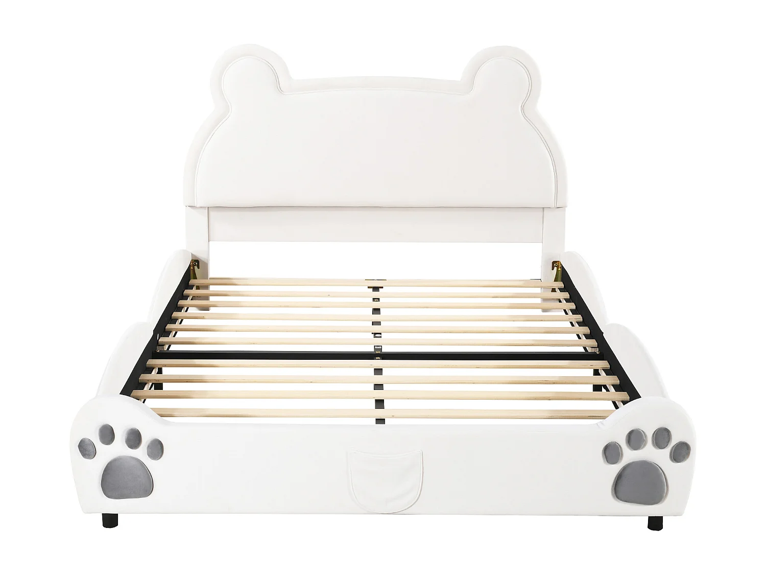 Lit simple 140x200 cm lit enfant en forme d'ours avec sommier à lattes - tissu en velours blanc - sans matelas