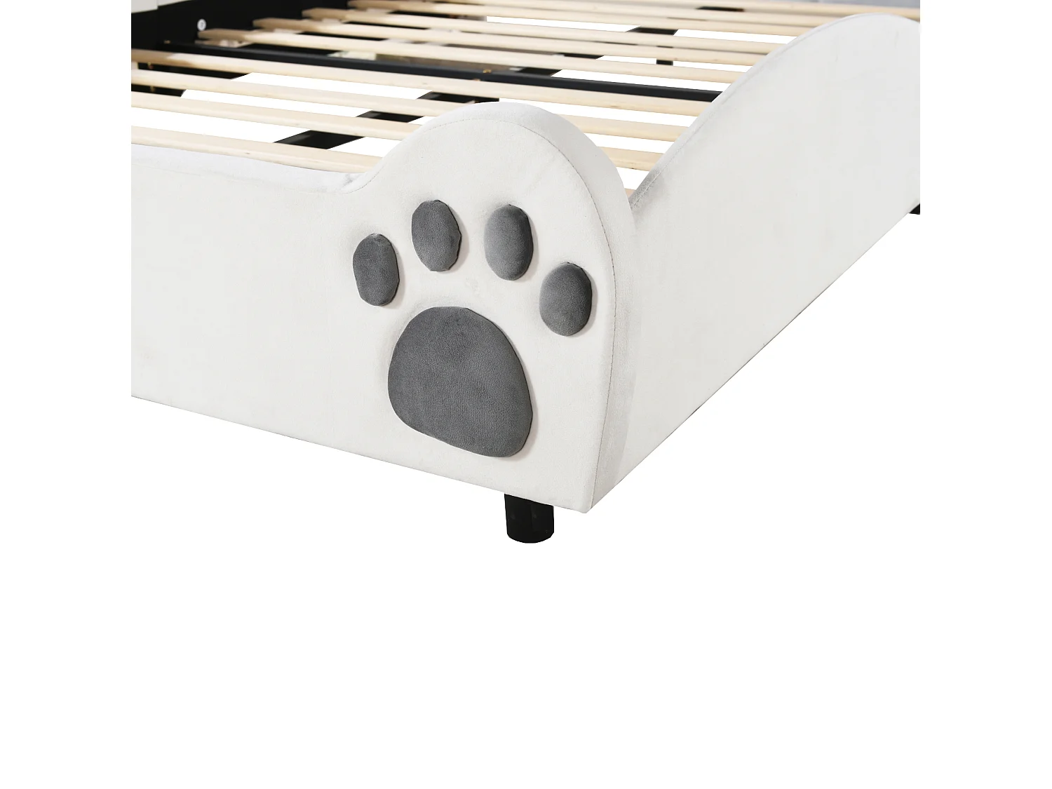 Lit simple 140x200 cm lit enfant en forme d'ours avec sommier à lattes - tissu en velours blanc - sans matelas