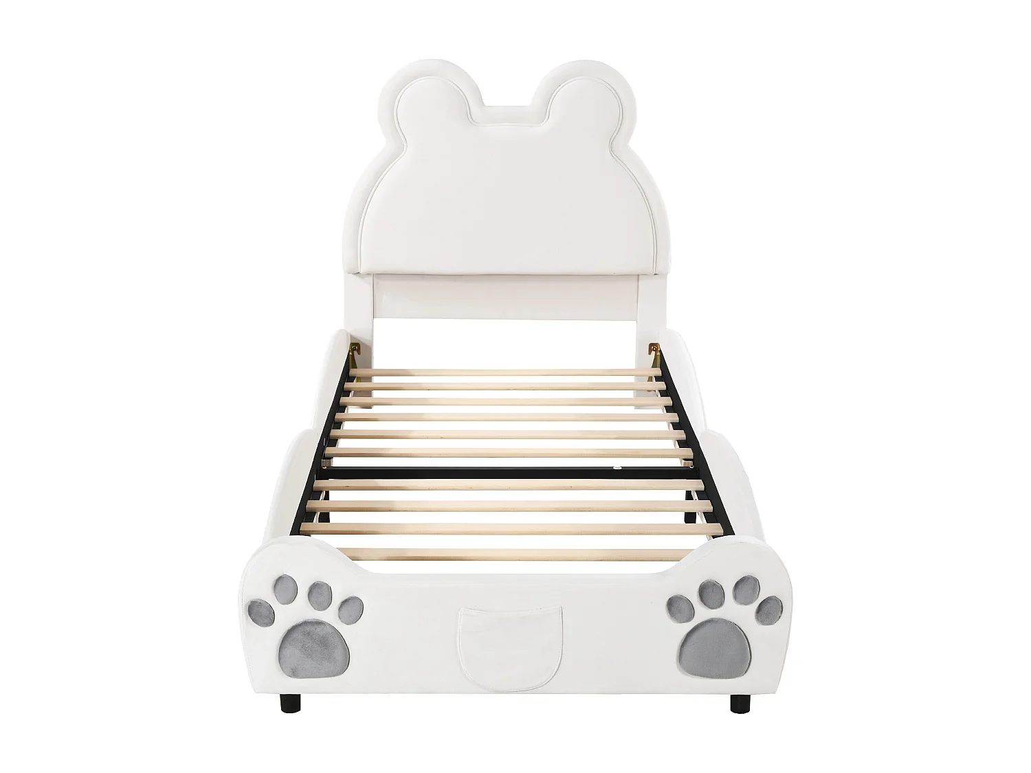 Lit enfant 90x200 cm, velours blanc, Lit simple avec tête de lit rembourrée - sans matelas