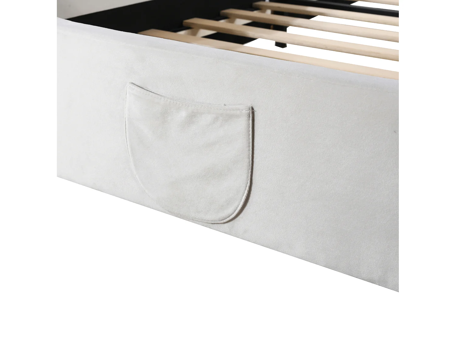 Lit enfant 90x200 cm, velours blanc, Lit simple avec tête de lit rembourrée - sans matelas