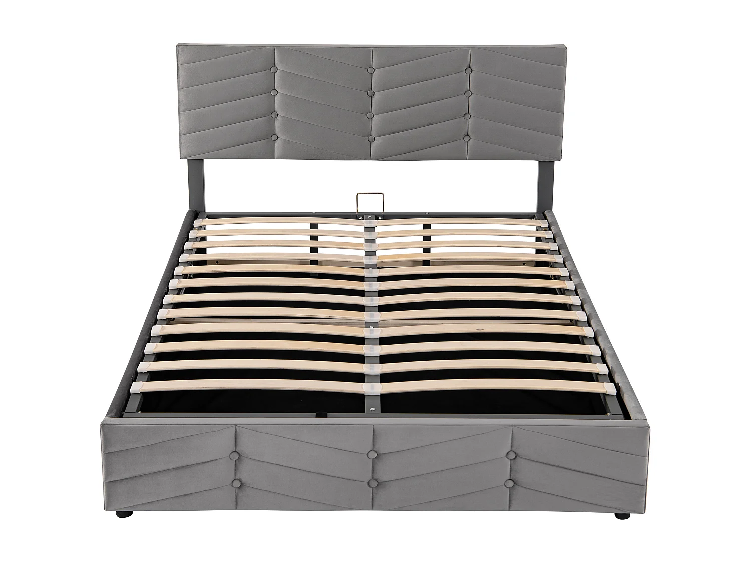 Bed met opbergruimte 140x190 cm - grijze fluwelen stof - tienerbed met in hoogte verstelbaar hoofdbord - zonder matras