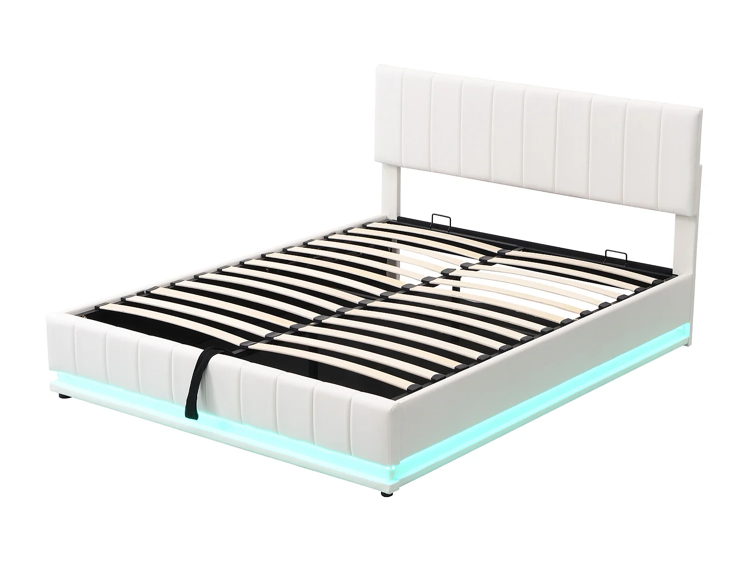Cama con almacenaje 160x200 cm Cama para adultos con cabecero ajustable y luz LED - PU blanco (sin colchón)