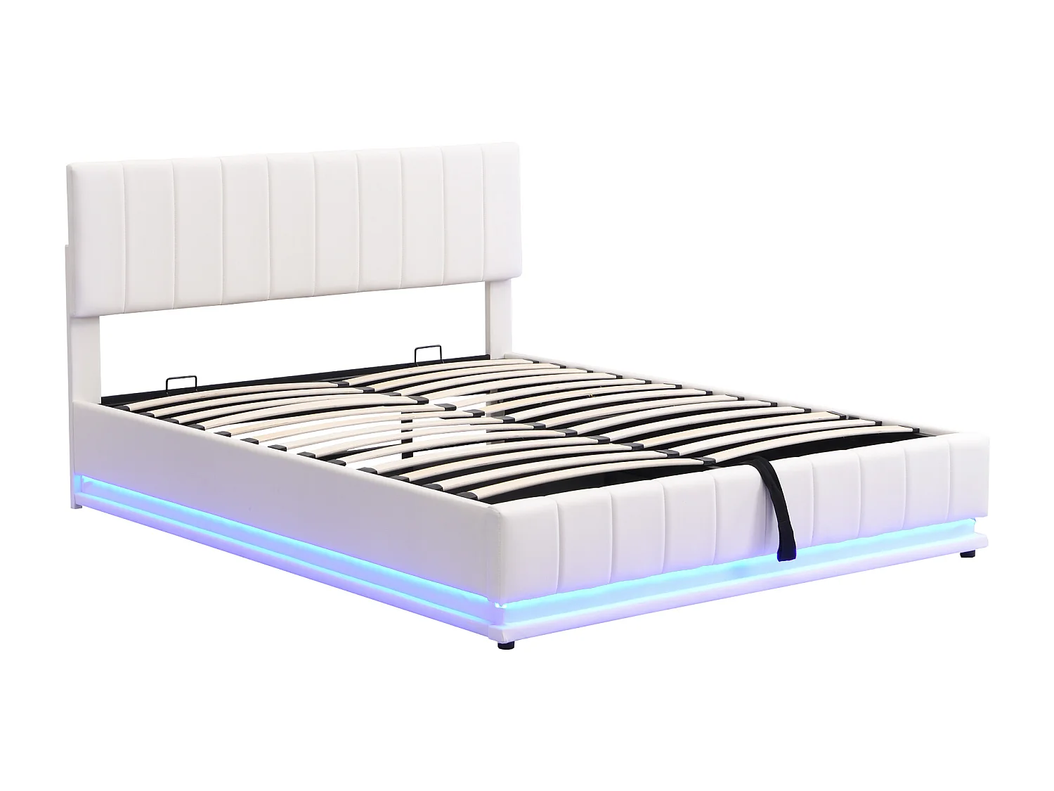 Cama con almacenaje 160x200 cm Cama para adultos con cabecero ajustable y luz LED - PU blanco (sin colchón)