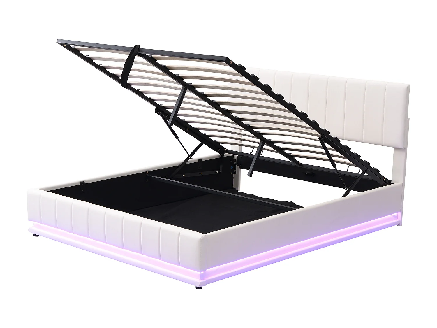 Cama con almacenaje 160x200 cm Cama para adultos con cabecero ajustable y luz LED - PU blanco (sin colchón)