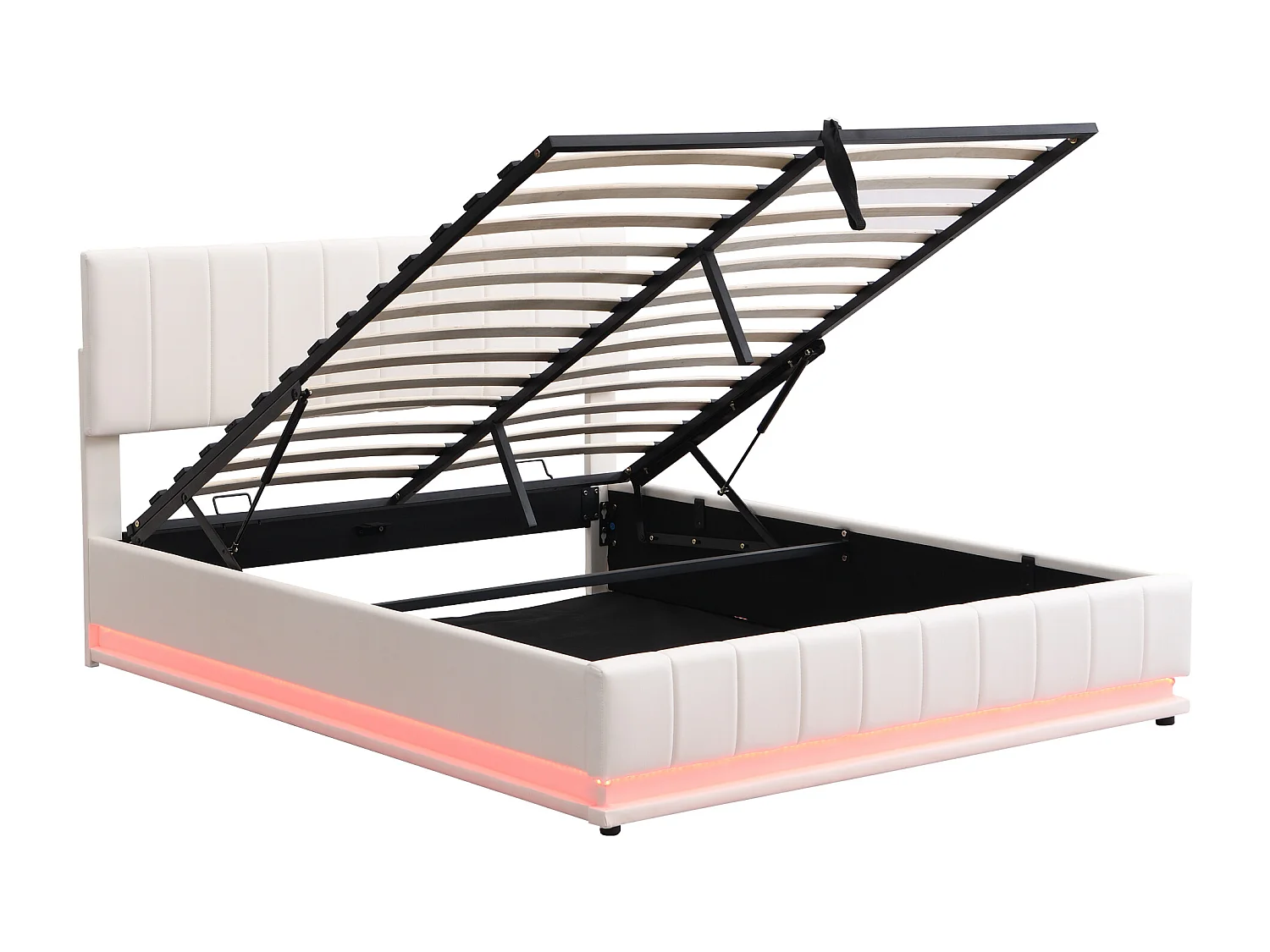 Letto contenitore idraulico 160x200 cm con LED e rete a doghe in metallo - bianco (senza materasso)