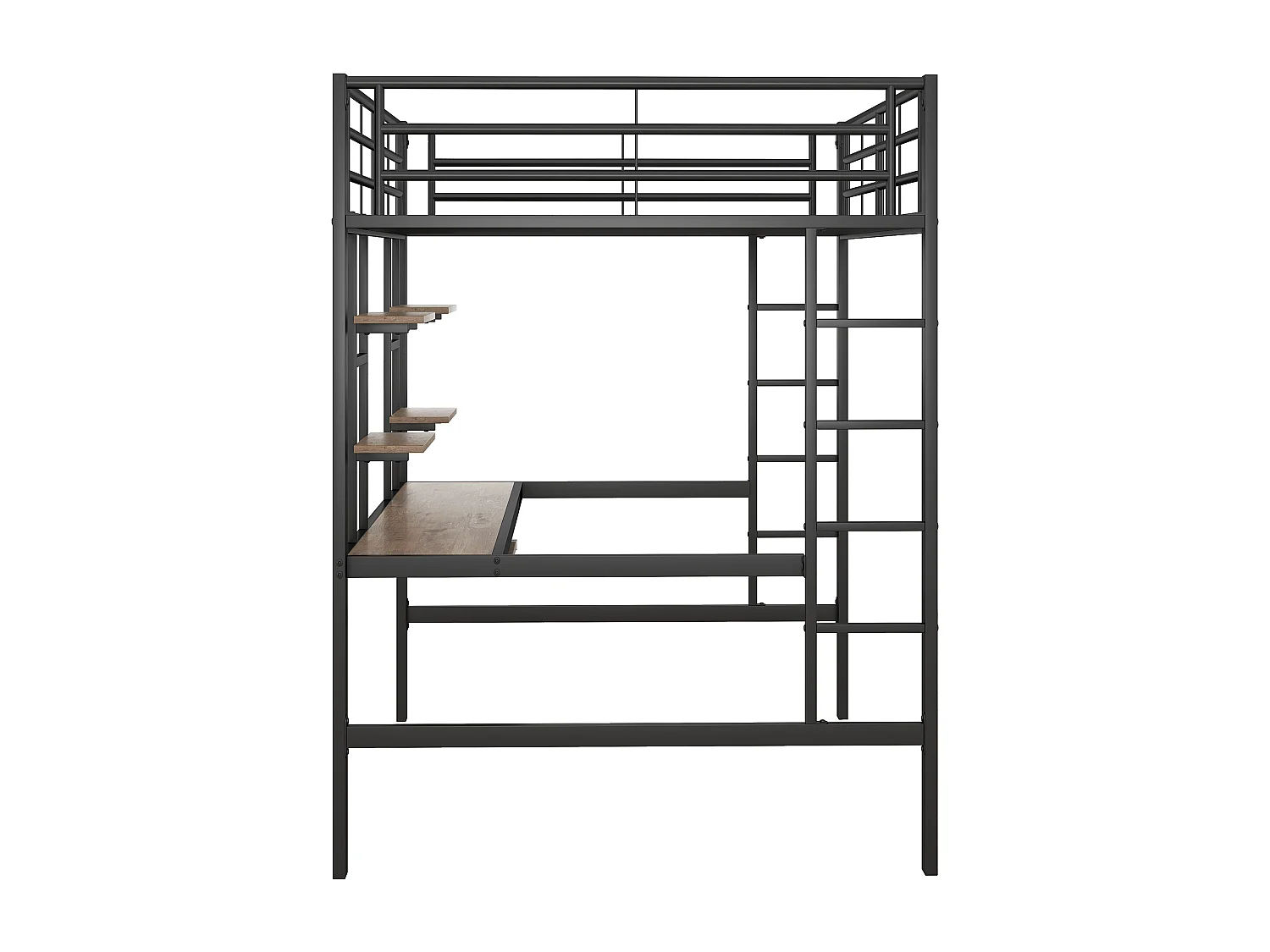 Lit mezzanine 140x200 cm lit enfant avec bureau et 2 étagères -  en métal noir - sans matelas