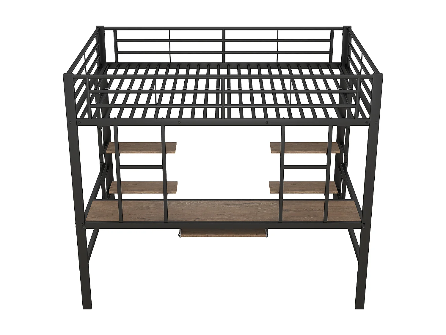 Lit mezzanine 140x200 cm lit enfant avec bureau et 2 étagères -  en métal noir - sans matelas