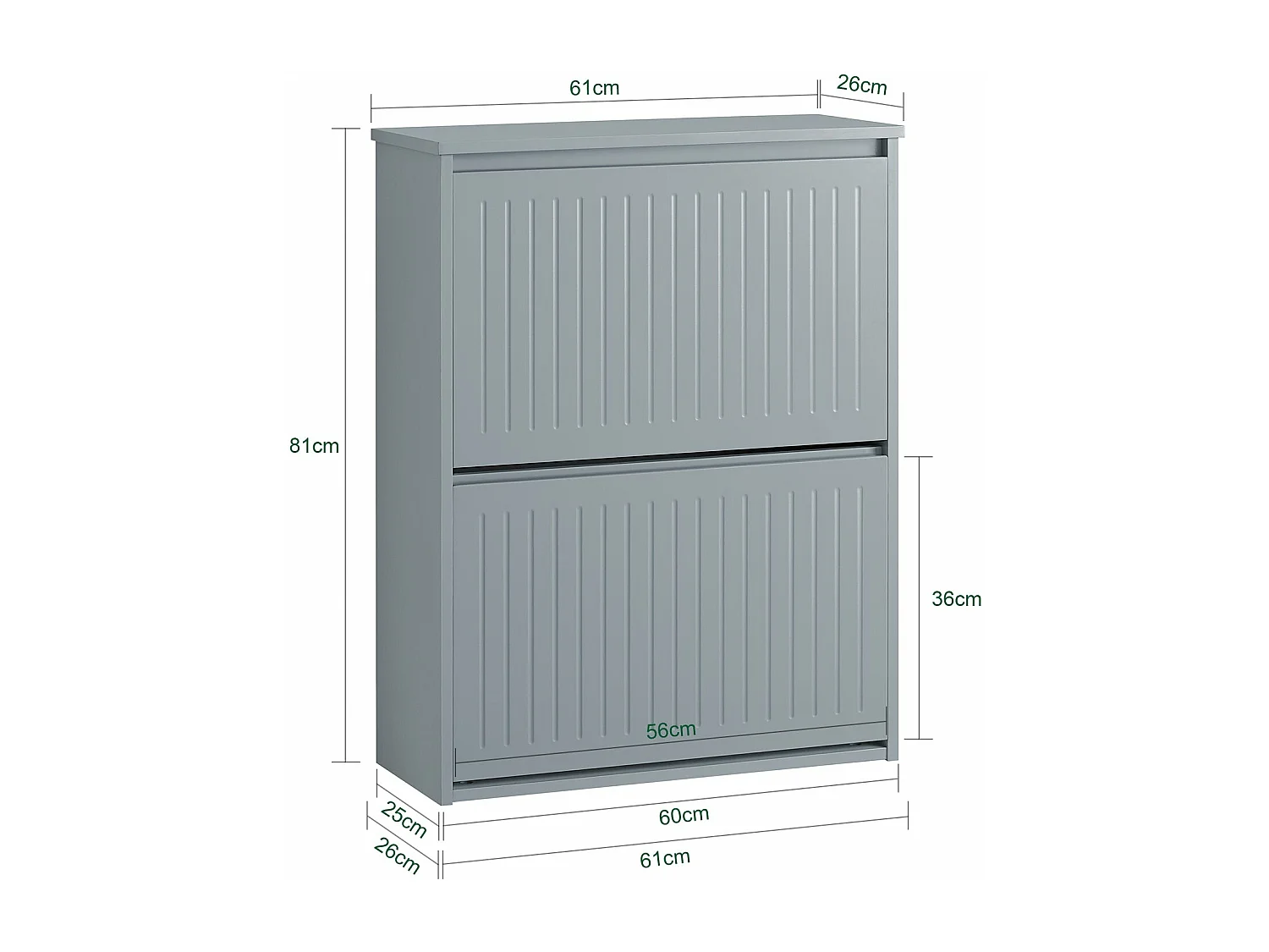 SoBuy Meuble à Chaussures Meuble d'entrée Meuble de Rangement à Chaussures avec 2 Abattants pour Petite Entrée Couloir, Gris, LPH 61x26x81 cm, FSR165-K-HG