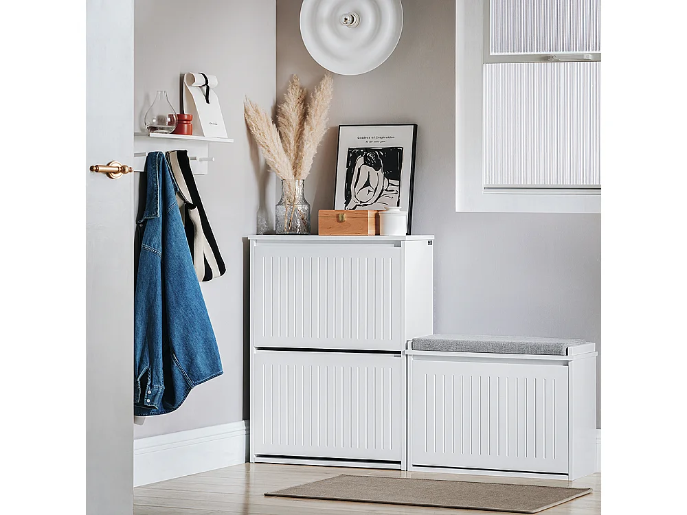 SoBuy Meuble à Chaussures Meuble d'entrée Meuble de Rangement à Chaussures avec 2 Abattants pour Petite Entrée Couloir, Gris, LPH 61x26x81 cm, FSR165-K-HG