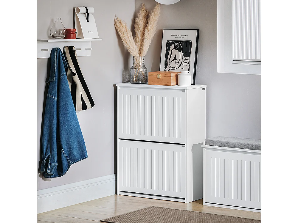 SoBuy Meuble à Chaussures Meuble d'entrée Meuble de Rangement à Chaussures avec 2 Abattants pour Petite Entrée Couloir, Gris, LPH 61x26x81 cm, FSR165-K-HG