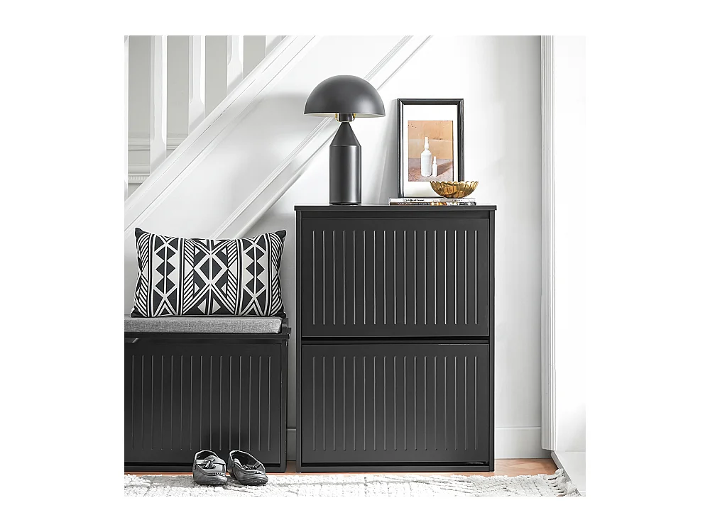 SoBuy Meuble à Chaussures Meuble d'entrée Meuble de Rangement à Chaussures avec 2 Abattants pour Petite Entrée Couloir, Noir, LPH 61x26x81 cm, FSR165-K-SCH