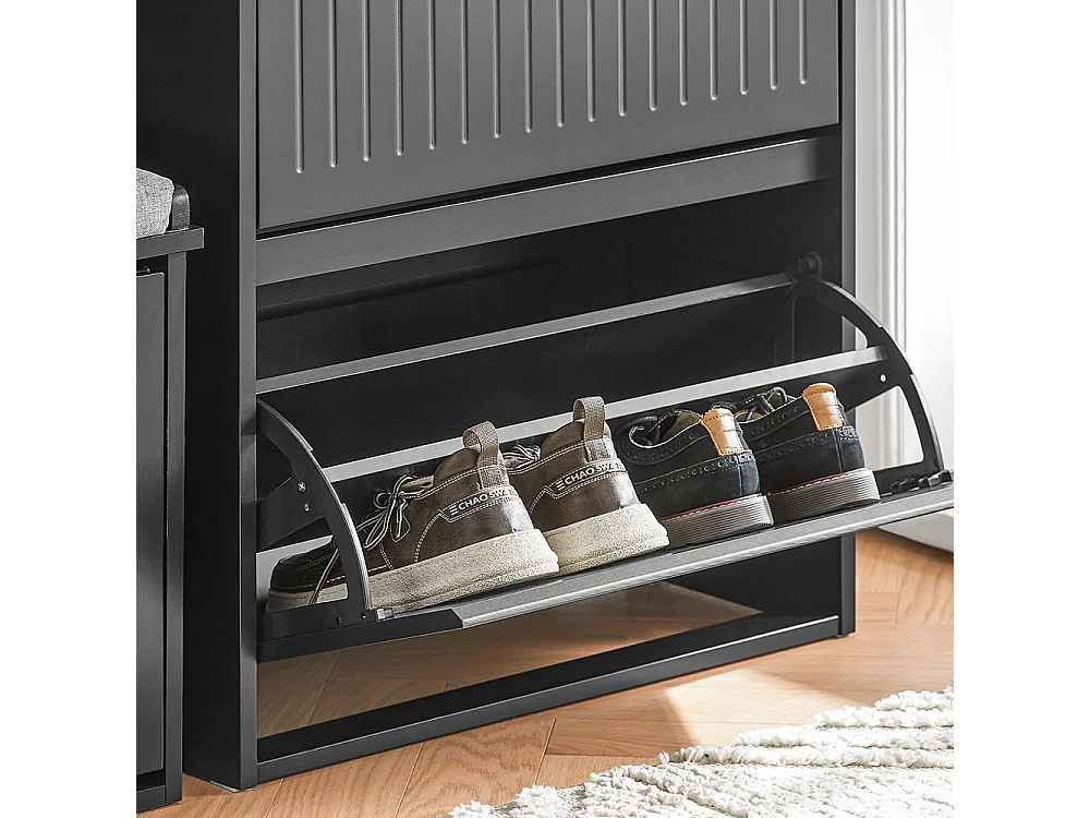 SoBuy Meuble à Chaussures Meuble d'entrée Meuble de Rangement à Chaussures avec 2 Abattants pour Petite Entrée Couloir, Noir, LPH 61x26x81 cm, FSR165-K-SCH