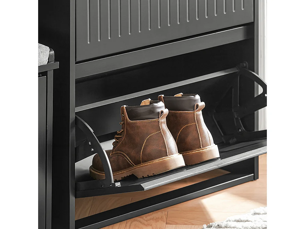 SoBuy Meuble à Chaussures Meuble d'entrée Meuble de Rangement à Chaussures avec 2 Abattants pour Petite Entrée Couloir, Noir, LPH 61x26x81 cm, FSR165-K-SCH