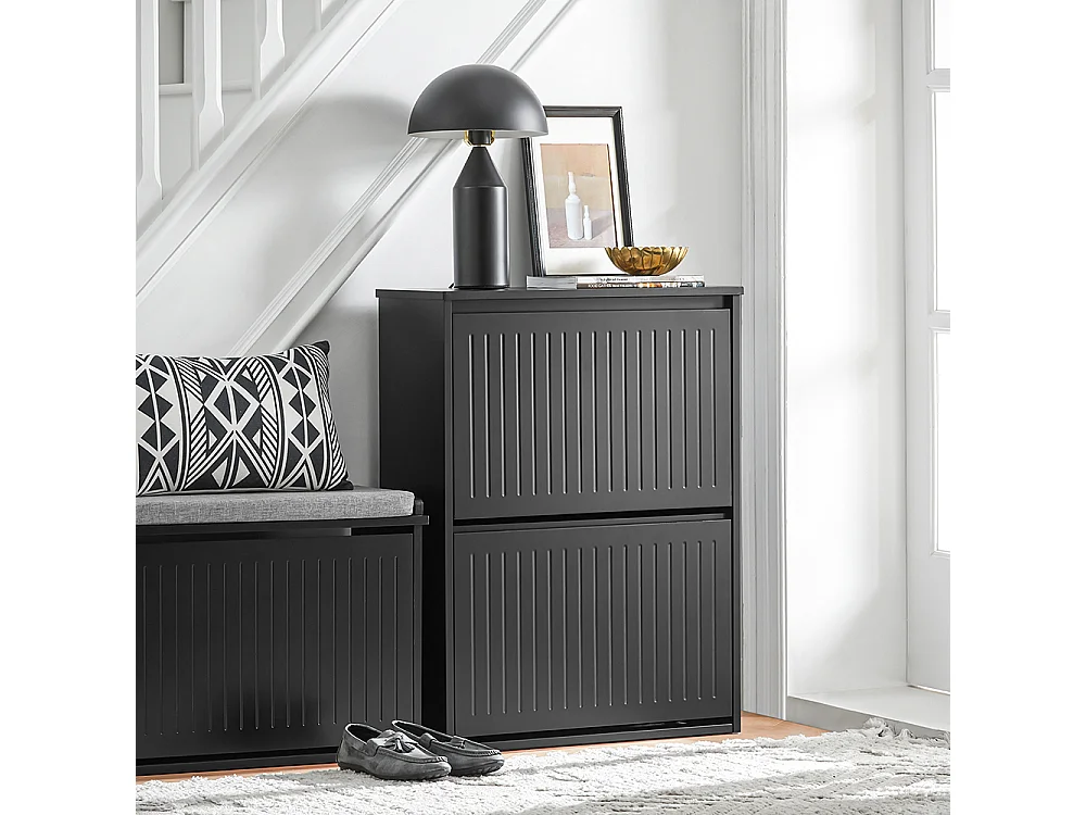 SoBuy Meuble à Chaussures Meuble d'entrée Meuble de Rangement à Chaussures avec 2 Abattants pour Petite Entrée Couloir, Noir, LPH 61x26x81 cm, FSR165-K-SCH