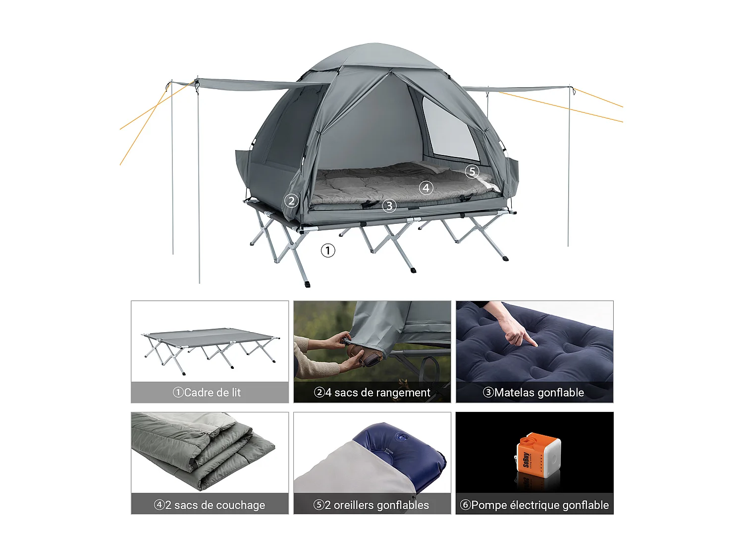 SoBuy Cama de acampamento, cama de camping, Estanislau OGS32-L-HG