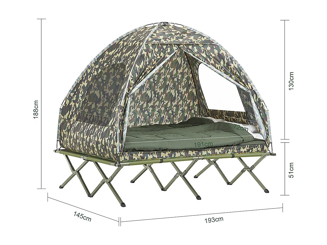 SoBuy Tente de Camping 4 en 1 Pliable Lit Surélevé, Toit, Sac de Couchage, Matelas Gonflable -2 Personnes - Idéal pour Randonnée, Festival et Plein Air OGS32-L-TN