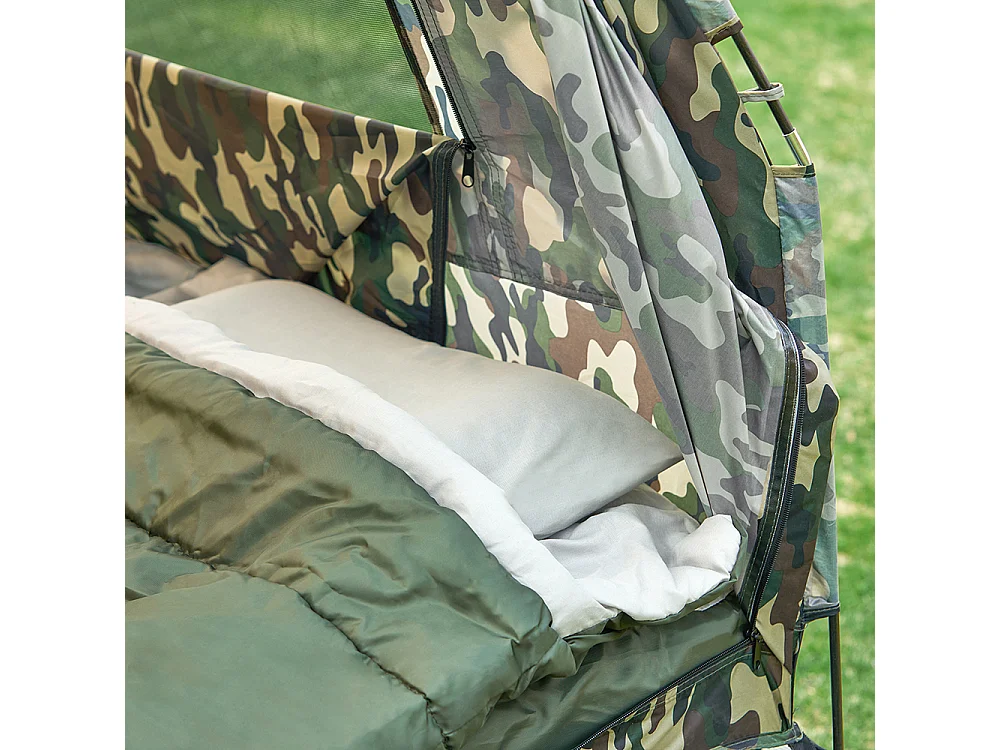SoBuy Tente de Camping 4 en 1 Pliable Lit Surélevé, Toit, Sac de Couchage, Matelas Gonflable -2 Personnes - Idéal pour Randonnée, Festival et Plein Air OGS32-L-TN