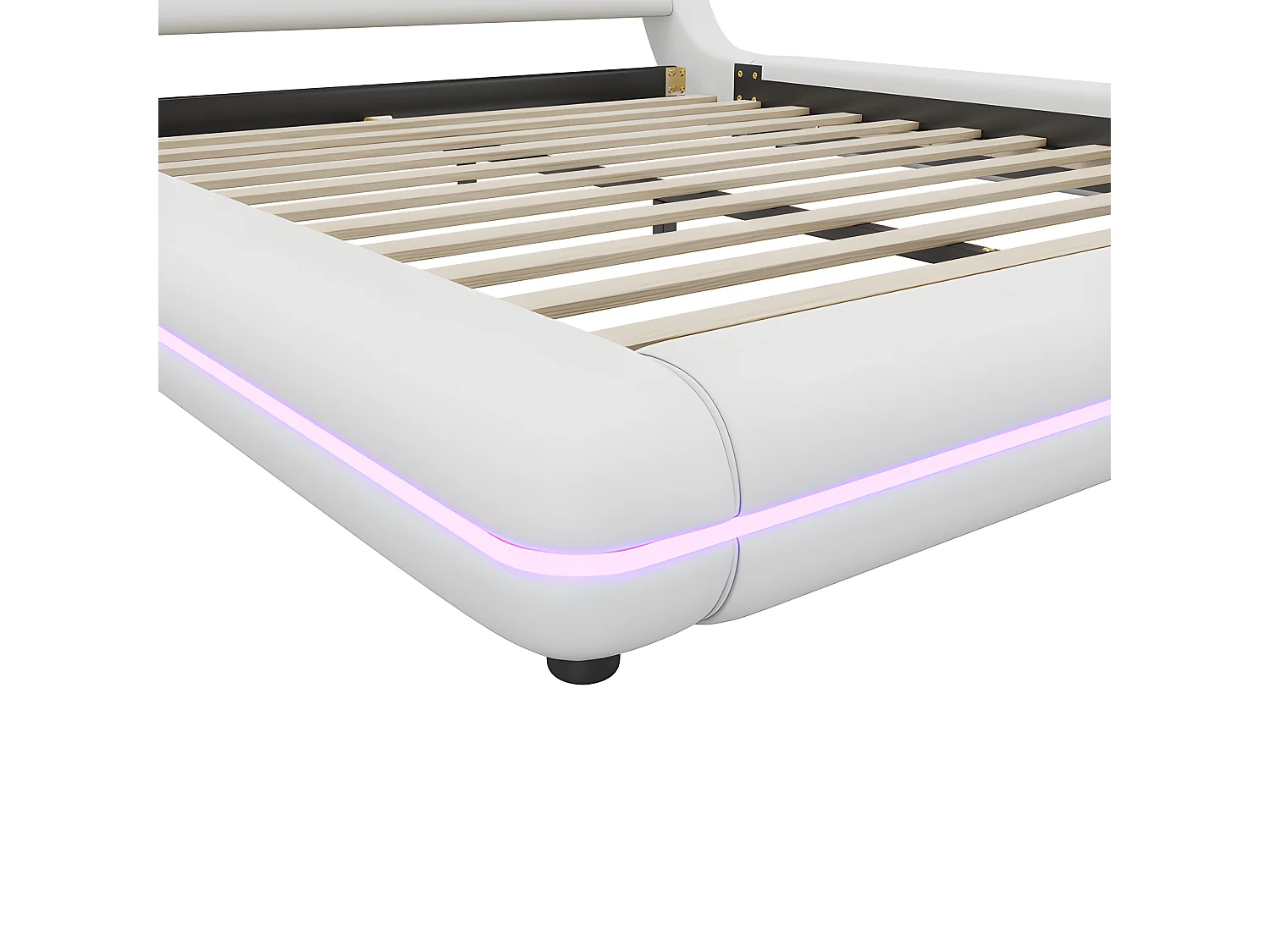 Cama doble 160x200cm - en símil piel - con LED y mando a distancia - Blanco