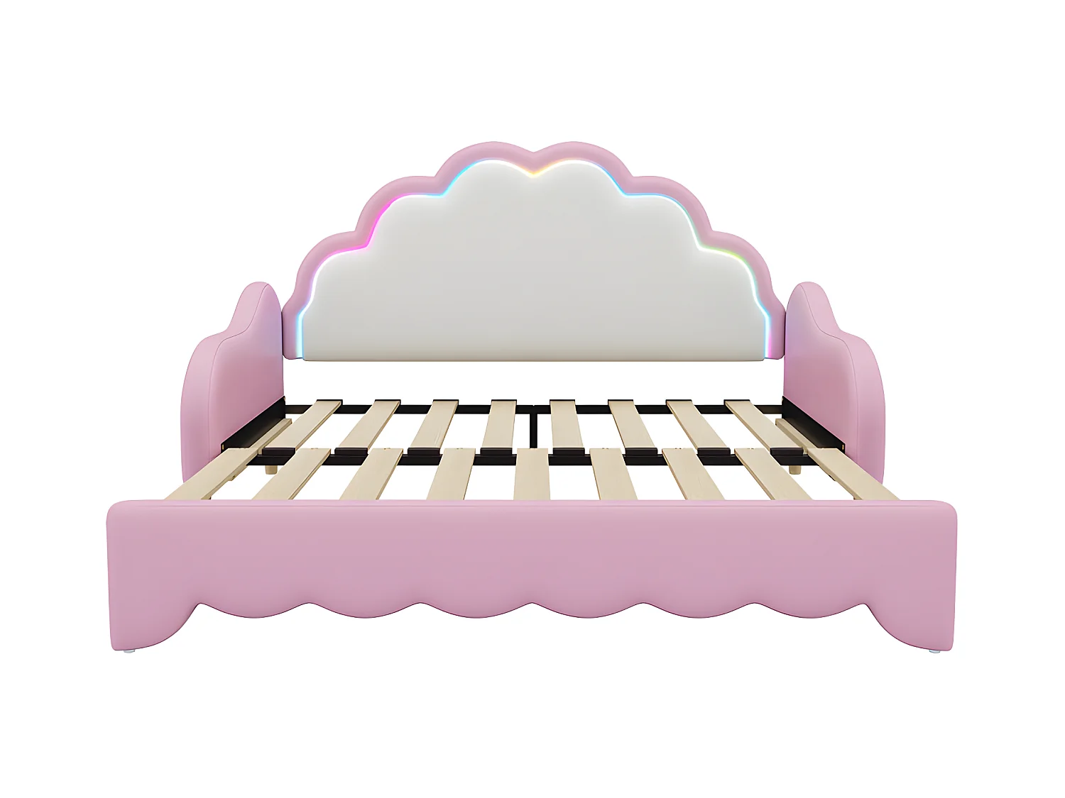 Lit enfant tirable en similicuir - 140x200cm - avec LED et télécommande - Rose (équipé d'un matelas)