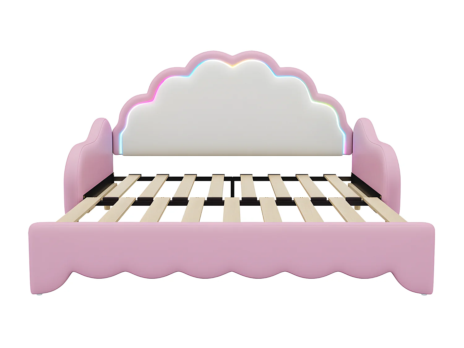 Ausziehbares Kinderbett aus Kunstleder – 140x200cm – mit LED und Fernbedienung – Pink (ausgestattet mit Matratze)